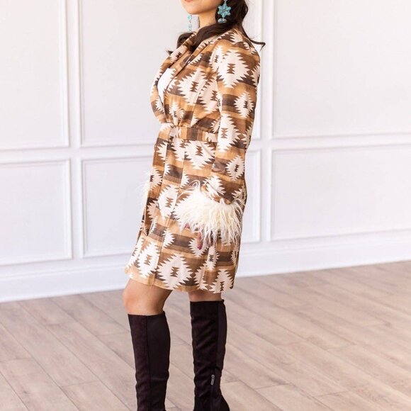 Aztec Detachable Fur Trimmed Belted Jacket - Picture 2 of 4